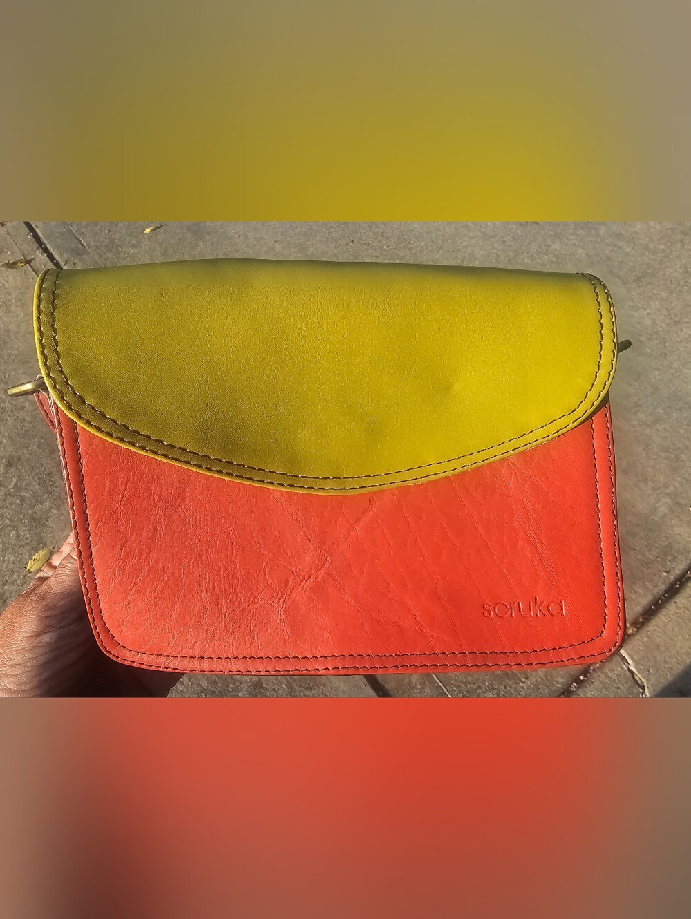 Soruka Unique recycled leather crossbody bag in a Orange and yellow- - Picture 14 of 16